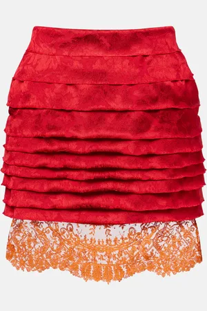 Saint Laurent Lace-trimmed jacquard miniskirt