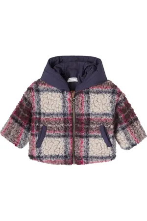 1+ IN THE FAMILY Baby Hans checked wool-blend teddy jacket