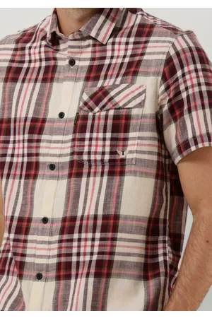 PME Legend Heren Korte Mouwen Overhemden - Casual overhemd Short Sleeve Shirt Slub Check Ruby Heren
