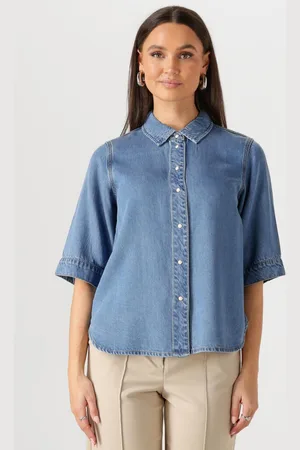Object Dames Blouses Objframe 2/4 Re Denim Top - - Maat XS