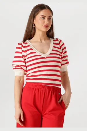 POM Amsterdam Dames Truien & Vesten Striped Scarlet - - Maat 34