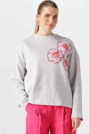 POM Amsterdam Dames Truien & Vesten Floral Grey Melange - - Maat 34