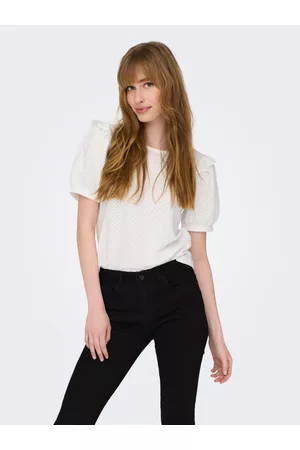 ONLY Dames Tops - Regular Fit O-hals Pofmouwen Top