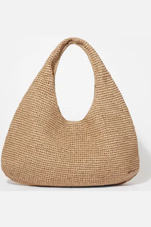 & OTHER STORIES Leather-Piping Straw Shoulder Bag