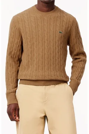 Lacoste Trui ronde halslichtbruin, Gestreept