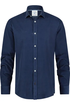 A fish named fred Overhemd blauw rib effen slim fit
