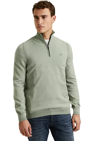 Cast Iron Half zip trui effen katoen normale fit