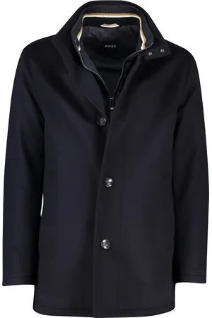 HUGO BOSS Wollen winterjas effen rits + knoop normale fit