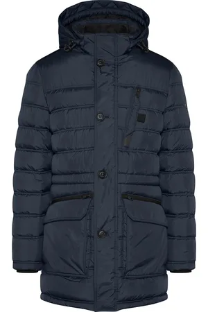 Bugatti Lange winterjas effen rits + knoop wijde fit polyester