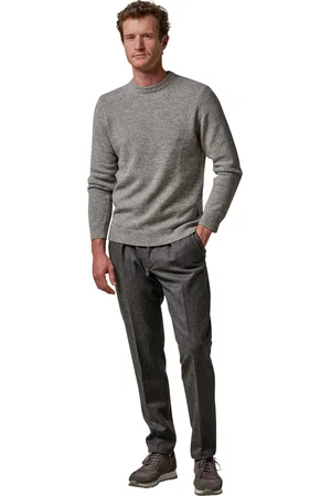 Profuomo Grijze trui wol ronde hals normale fit