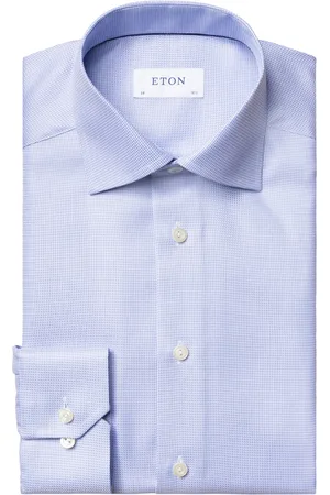 Eton Lichtblauw overhemd Textured Twill contemporary fit