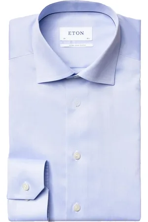 Eton Lichtblauwe slim fit siganature twill overhemd mouwlengte 7 katoen