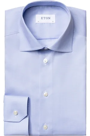 Eton Twill Hounds Tooth overhemd contemporary fit lichtblauw