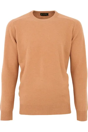 Alan Paine Trui light camel classic fit ronde hals