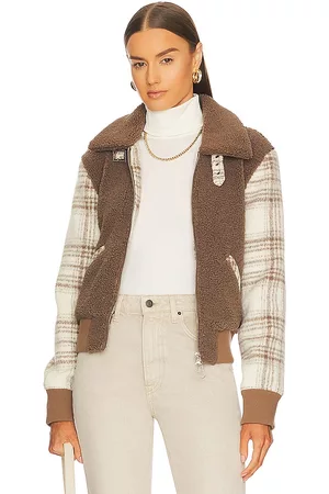 Jonathan Simkhai Wool Plaid Sherpa Bomber Jacket in