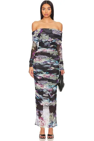Nicholas Oaklyn Off Shoulder Shirred Midi Dress in