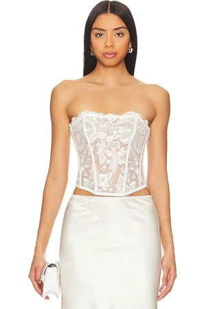 FLEUR DU MAL Floral Bow Embroidery Corset Top in