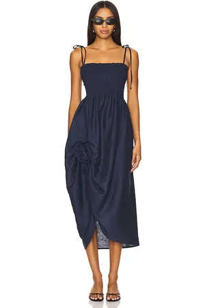 Sleeper Atlanta Linen Strap Dress With Rose Detail in