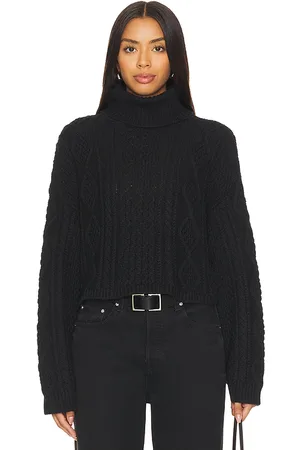 Denimist Cropped Cable Turtleneck Sweater in