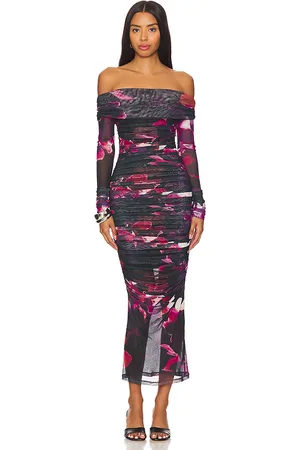 Nicholas Oaklyn Off Shoulder Shirred Midi Dress in