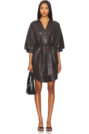 BROCHU WALKER Kate Belted Vegan Leather Shirt Dress in