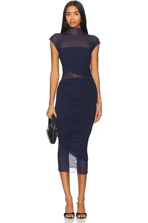 SER.O.YA Tabitha Mesh Ruched Midi Dress in