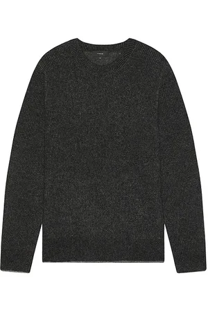 Vince Boiled Cashmere Thermal Crew Sweater in Medium Heather Grey/Black
