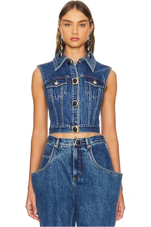 AREA Gemstone Button Denim Gilet in