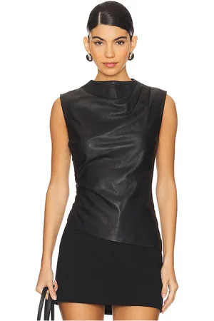 AEXAE Leather Ruched Top in