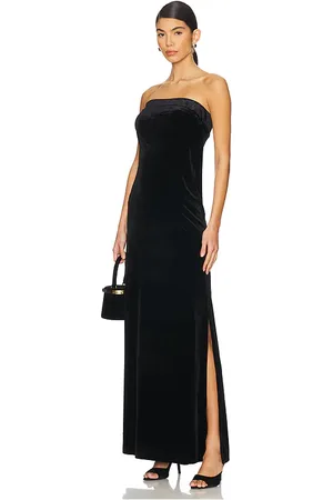 Norma Kamali Strapless Tailored Velvet Side Slit Gown in