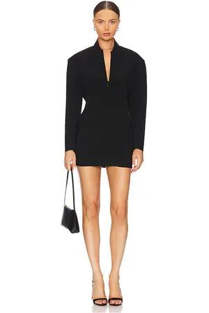 Norma Kamali Oversized Long Sleeve Shoulder Pad Front Zip Mini Dress in