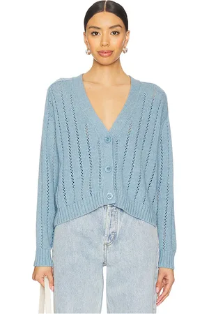 AUTUMN CASHMERE Cropped V Neck Cardigan With Pointelle Ladder Stitch in
