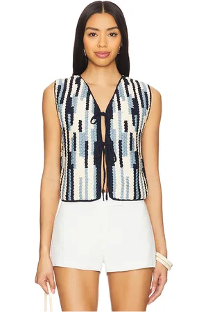Escvdo Anadara Crochet Vest in Light Blue Navy & Ivory