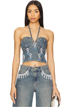PATBO Nostalgic Sky Denim Bustier Top in