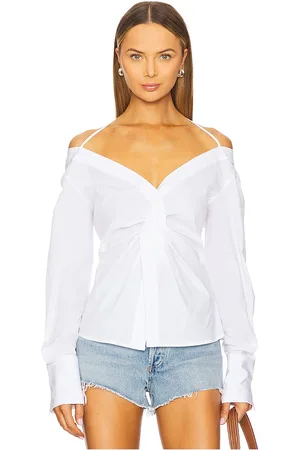 GOOD AMERICAN Poplin Off Shoulder Top in