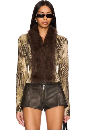 Jaded London Printed Knit Cardigan With Faux Fur Trim in
