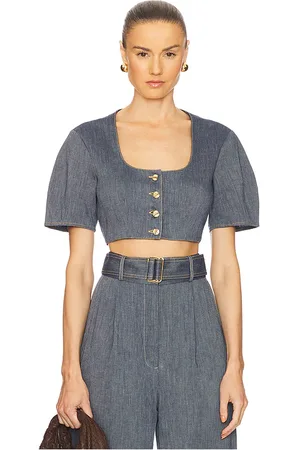 Matthew Bruch Apron Puff Sleeve Crop Top in