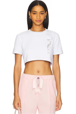 AREA Crystal Rosette Cropped Tee in