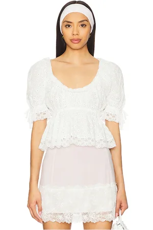 yuhan wang Floral Embroidered Short Sleeve Blouse in