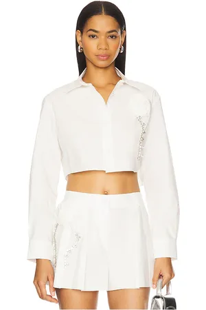 AREA Crystal Rosette Poplin Cropped Shirt in