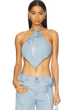 AREA Crystal Rosette Handkerchief Top in