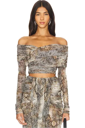 LAPOINTE Mesh Off Shoulder Wrap Top in