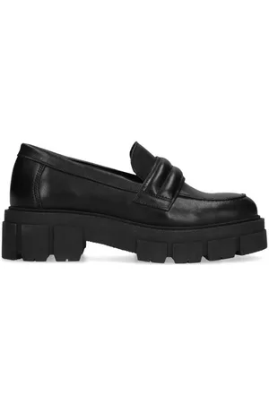 Sacha Zwarte loafers met chunky zool