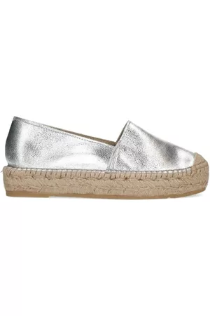 Sacha Dames Espadrilles - Zilveren leren platform espadrilles
