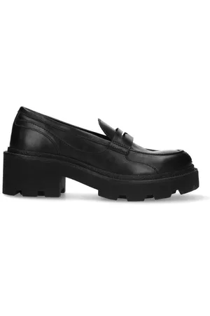 Sacha Dames Loafers - Zwarte leren platform loafers