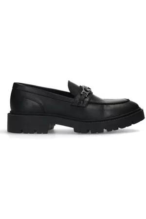 Sacha Dames Loafers - Zwarte chunky loafers met zilverkleurige chain