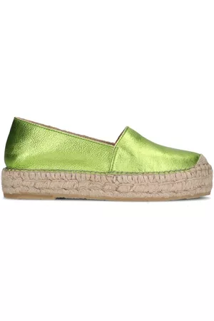 Sacha Dames Espadrilles - Metallic groene leren espadrilles