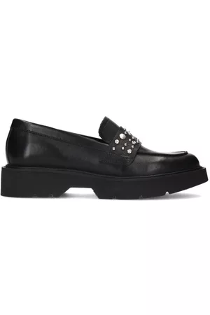Sacha Dames Loafers - Zwarte chunky loafers met zilverkleurige studs