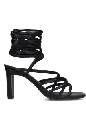Sacha Dames Sandalen - Zwarte hak sandalen met strikveters