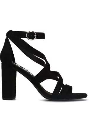 Sacha Dames Sandalen - Zwarte opengewerkte sandalen met hak
